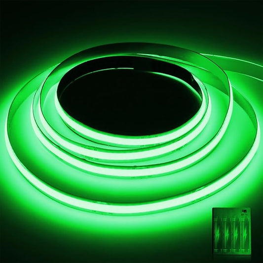 Battery Powered COB Led Strip Lights, 4.92Ft Battery Operated Green LED Strip Light, High Brightness Flexible LED Tape Lights for Room, Cabinet, Bedroom, Kitchen, Party, Home DIY Indoor Deco