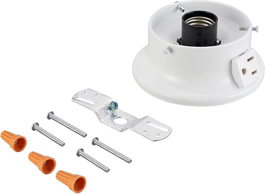 Aspen Creative 22103-03-1, Flush Mount Ceiling Fixture Shade Holder Kit with Outlet in Matte White Finish 3-5/8" Fitter, 4-3/4" Diameter x 2" Height