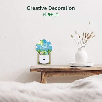 EKOBLA Easter Plug-in Night Light, Colorful Egg on Green Grass LED Nightlight with Auto Sensor for All Ages