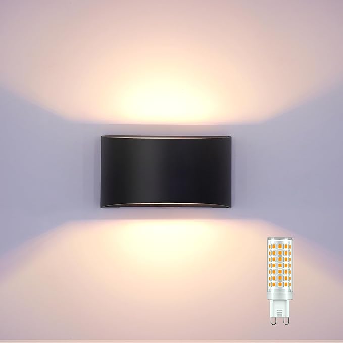 KICAAO Modern LED Wall Sconce,Warm White 3000K,Hardwired Indoor Black Wall Lights Set of 2 Up and Down Wall Mount Light for Living Room Bedroom Hallway Corridor Conservatory(with G9 Bulbs)
