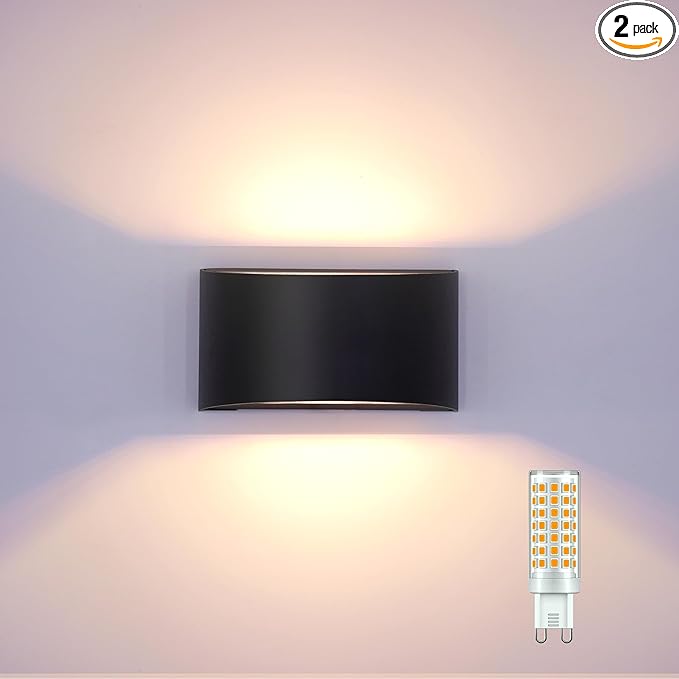 KICAAO Modern LED Wall Sconce,Warm White 3000K,Hardwired Indoor Wall Lights Set of 2 Up and Down Wall Mount Light for Living Room Bedroom Hallway Corridor Conservatory(with G9 Bulbs) (Black-1PCS)