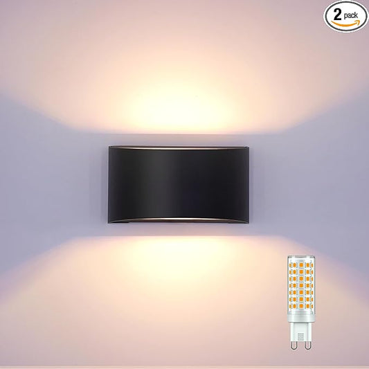 KICAAO Modern LED Wall Sconce,Warm White 3000K,Hardwired Indoor Wall Lights Set of 2 Up and Down Wall Mount Light for Living Room Bedroom Hallway Corridor Conservatory(with G9 Bulbs) (Black-1PCS)