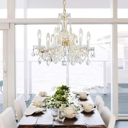 AGV LIGHTING Modern Chandelier Light Fixture, Crystal Pendant Raindrop Chandelier, Maria Theresa Brass Crystals Chandelier with 6-Lights, D20 X H18, Adjustable Chain Max 39"
