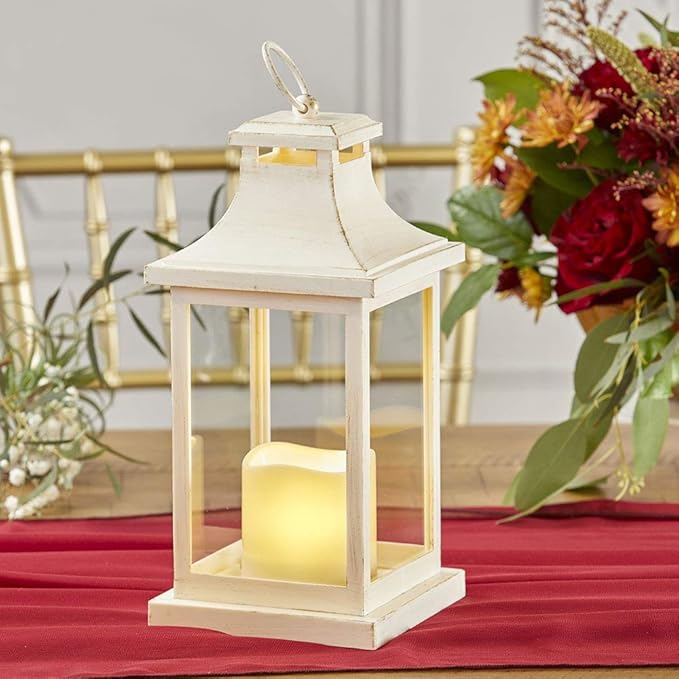 6PCS LED Decorative Lanterns, Kate Aspen White/Ivory Vintage Rustic Home Décor Lantern Tabel Centerpiece for Wedding, Bridal Shower, Anniversary Party - Hampton