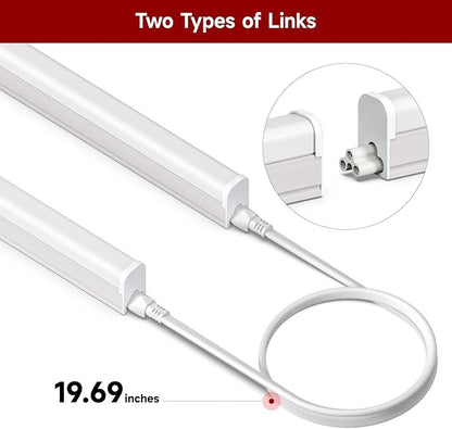 8 Pack T5 LED Shop Light 2FT, 10W, 5000K, 1100LM Super Bright, Linkable Under Cabinet Lighting, Easy Installation Ceiling Fixture for Workshop, Basement, Garage, DIY Projects