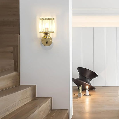 Hardwired Crystal Wall Sconces, Modern E27 Wall Lights, Gold Square Finish Wall Lamp for Living Room Bedroom Dining Room Hallway Entryway (Gold Square)