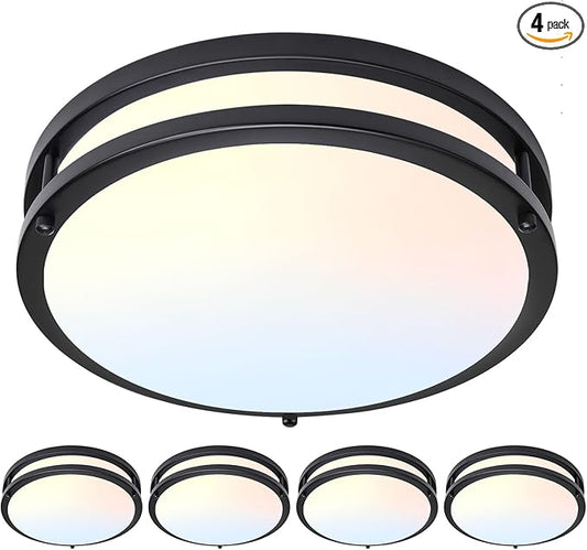 Black Flush Mount Ceiling Light - 4 Pack 24W 3000K/3500K/4000K/5000K/6000K Dimmable 10 Inch Led Ceiling Light Fixture for Bedroom Bathroom Kitchen Hallway (4, Black, 10 Inch)