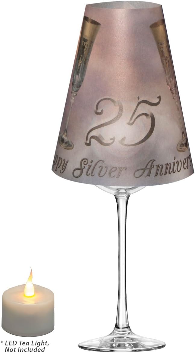 Royal Designs Vellum Tea Light Paper Wine Glass Lampshade, Silver Anniversary, Set of 20 (TLS-1007A-20)