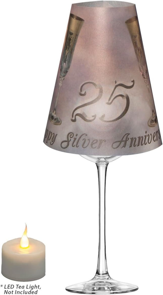 Royal Designs Vellum Tea Light Paper Wine Glass Lampshade, Silver Anniversary, Set of 20 (TLS-1007A-20)
