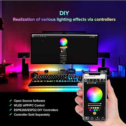BTF-LIGHTING FCOB COB WS2812B IC RGB LED Strip DC5V 6.5FT Individual Addressable 160Pixel/m 320LEDs 320IC Dream Color IP30 Non-Waterproof High Density Light 0.39in Width(No Adapter or Controller)