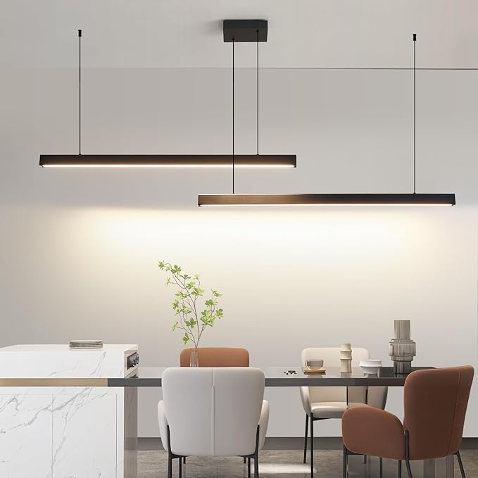 Modern 2-Light Chandelier, 47IN+47IN Pendant Light Fixtures Hanging with Remote Control 3000k-6500K Adjustable Color Temperature，Aluminum Island Lighting Lamp for Dining Room, Living Room