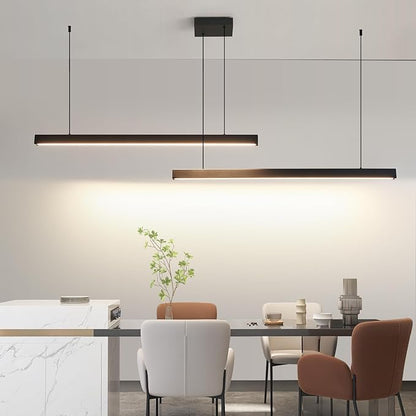 Modern 2-Light Chandelier, 47IN+47IN Pendant Light Fixtures Hanging with Remote Control 3000k-6500K Adjustable Color Temperature，Aluminum Island Lighting Lamp for Dining Room, Living Room