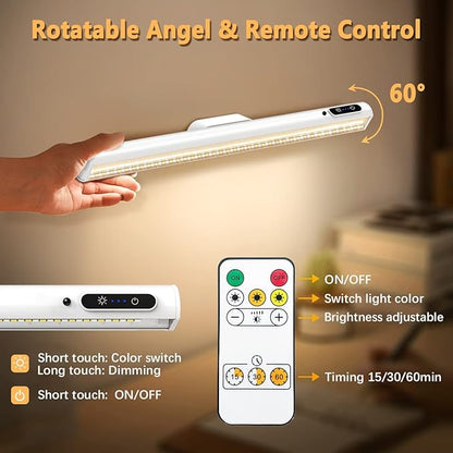 Hapfish Battery Powered Operated Wall Strip Lights, Rechargeable Magnetic LED Light Bar with Remote, Dimmable Desk Lamp, Under Cabinet Lighting Wireless for Mirror Closet Bathroom Kitchen – White