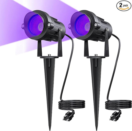 Onforu 18W Black Light Spotlight Outdoor, IP65 Waterproof Blacklight Spot Lights, 385-400nm Wavelength, Plug-in Halloween Black Lights for Glow Party, Body Paint, Stage Lighting, Neon Decor (2 Pack)