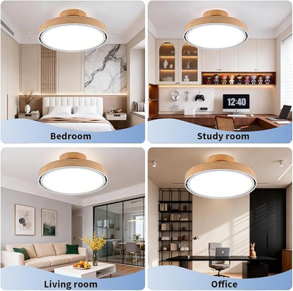 Bladeless Ceiling Fans with Lights and Remote, Flush Mount Modern Ceiling Fan with Light, 6 Speeds, Stepless dimming & 3000-6000K CCT LED Lights for Bedroom, Living Room (Light Walnut)