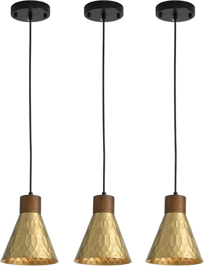 Modern Brass Pendant Lights Kitchen Island, Mid Century Dome Pendant Light, Small Industrial Hanging Pendant Lighting for Dining Room, Bedroom, Sink, Bar, 3 Pack