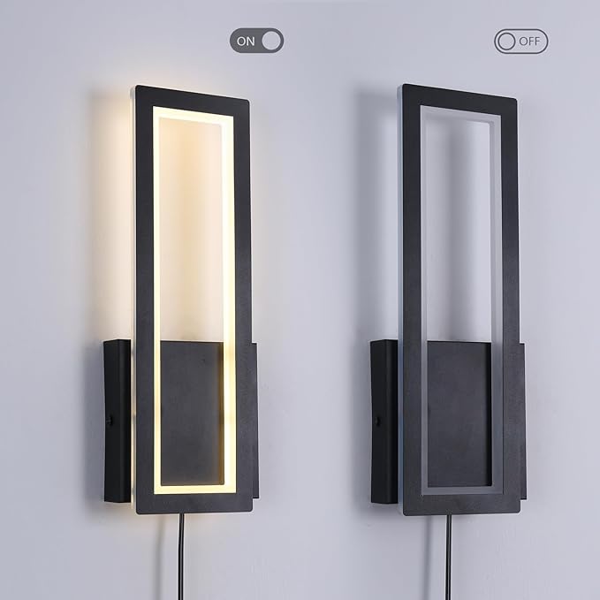 Modern Wall sconces Set of Two Indoor LED Simple Wall Fixture Black Plug in Wall Lights for Living Room Bedroom Hallway Stairs
