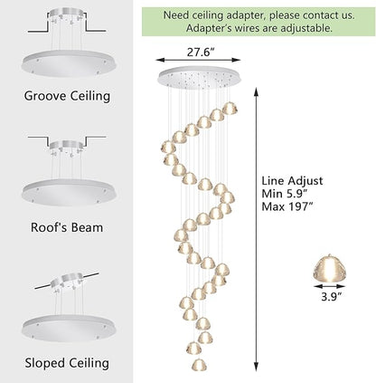 30-Lights Modern Crystal Chandeliers for Staircase LED Handing Light Fixture for Foyer Hallway Entrance