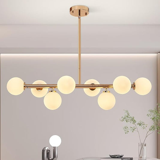 Grey Linear Chandelier, Modern Sputnik Ceiling Fixture with Adjustable Height & Dimmable Glass Shades for Dining Room, Office, Mid-Century Design
