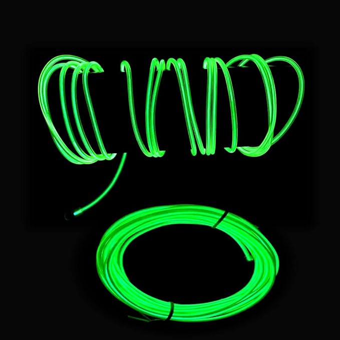 5m Green neon Wire Flash Electroluminescence, Cutting El Wire,Used for DIY Design, Various Holiday Party Decoration. (Green, 5m)