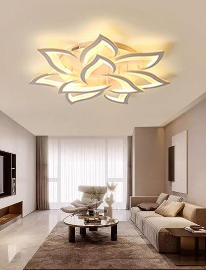 Modern LED Ceiling Light 80W Dimmable 10-Flower Chandelier with Remote Control 33.4in for Bedroom Living Room Dining Room Office Entryway Kitchen