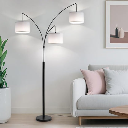 Floor lamp with Remote, 3 Light Arc Floor Lamps for Living Room, 2400LM Tall Standing Floor Lamps with White Shades, 80" Large Floor Lamp for Bedroom, Office