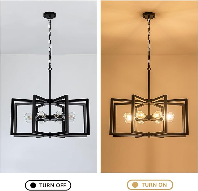 Modern Chandelier, 27.5'' Large Black Chandelier Light Fixture Industrial Max 60'' Hanging Adjustable Farmhouse Chandeliers for Dining Room Entryway Living Room Kitchen (8-Light, E26)