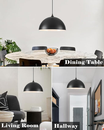 Large Dome Pendant Lights Kitchen Island, 16 Inch Black and White Dome Pendant Light, Black Farmhouse Pendant Light, Large Black Pendant Lights for Kitchen Island 1 Pack