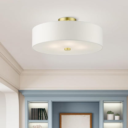 Livex Lighting 51055-12 Meridian Collection 4-Light Semi Flush Mount Ceiling Light with Off-White Hardback Fabric Shade, Satin Brass