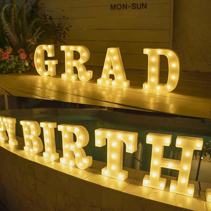 Foaky LED Letter Lights Sign Marquee Light Up Letters Sign for Night Light Wedding/Birthday Party Battery Powered Christmas Lamp Home Bar Decoration(I)