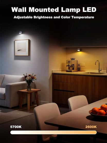 Smiling Shark Wireless Wall Lights, Rechargeable Wall Lights LED Set of 2 360° Rotate Magnetic 3 Color & 4 Brightness Stepless Dimming Adhesive Rechargeable Wall Sconces for Bedroom Bedside, White