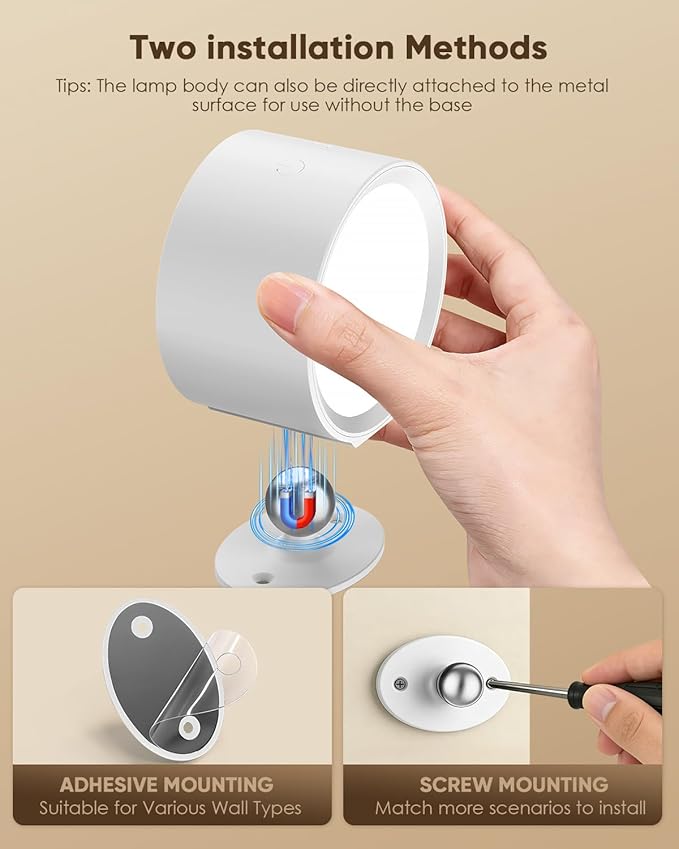 LED Wall Mounted Lights 2 Pcs with Remote, Rechargeable Wall Sconce with 3 Color Temps & Dimmable Magnetic 360° Rotation Cordless Light for Bedroom Reading Bedside (White, 2 Pack)