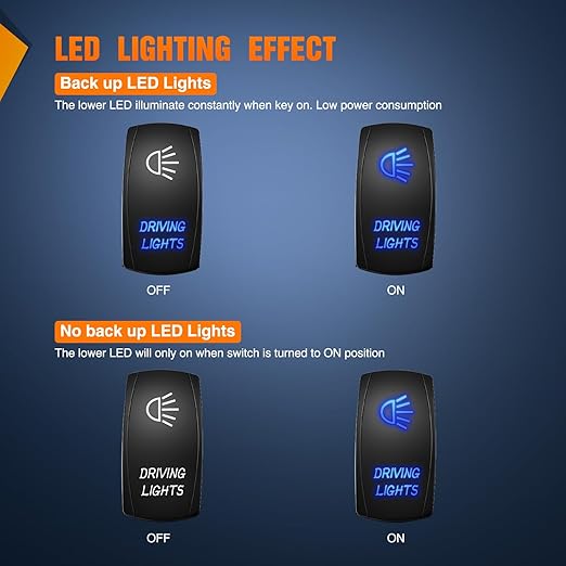 Nilight Driving Lights Rocker Switch Led Light Bar 5 Pin Laser On Off SPST Switches 20A/12V 10A/24V Blue with Jumper Wires Set for Cars Trucks Boats ATVs UTVs RVs