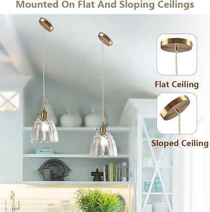 Vintage Pendant Light Mini Glass Pendant Lights 5.9 Inch Gold Hanging Lamp Antique Brass Hanging Light for Living Room Dining Room Bedroom Bathroom Hallway Entryway Kitchen Island