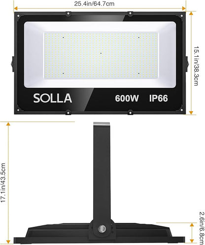SOLLA 600W LED Flood Light Outdoor, 60000lm 6000K Daylight White, 3060W Equivalent Super Bright LED Arena Light IP66 Waterproof Commercial Lighting for Sports Fields,Counts,Stadium 110-265V