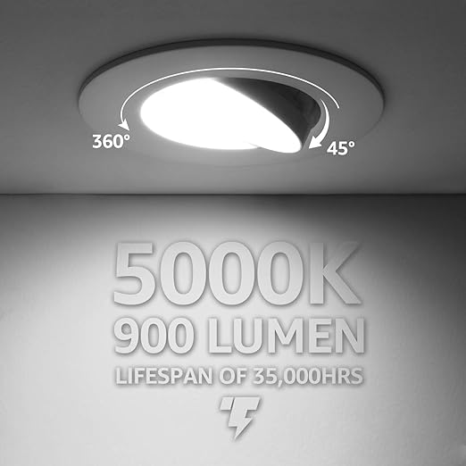 TORCHSTAR 5/6-Inch Retrofit LED Gimbal Downlight, 900lm, 13W (100W Equiv.), UL & Energy Star Certified Dimmable Recessed Light, CRI90+, 5000K Daylight, 5 Years Warranty