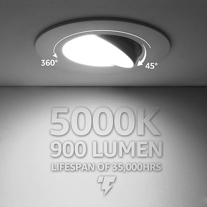 TORCHSTAR 5/6-Inch Retrofit LED Gimbal Downlight, 900lm, 13W (100W Equiv.), UL & Energy Star Certified Dimmable Recessed Light, CRI90+, 5000K Daylight, 5 Years Warranty