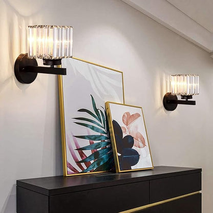 Hardwired Crystal Wall Sconces, Modern E27 Wall Lights, Black Square Finish Wall Lamp for Living Room Bedroom Dining Room Hallway Entryway (Black Square)