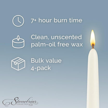 Stonebriar Tall 10" White Unscented 4 Pack Taper Candles
