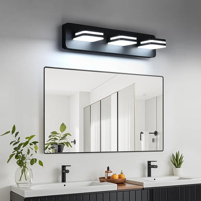 360° Rotate LED Dimmable Bathroom Vanity Light Fixtures, 1300LM Acrylic Matte Black Vanity Lights for Bathroom, Modern Wall Lighting Fixtures Over Mirror Kitchen Living (Natural White Light 5000K)