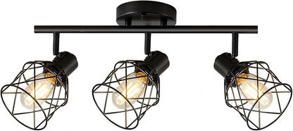 3-Lights Track Lighting, Adjustable Multi-Directional Ceiling Light Fixtures, Rotatable Farmhouse Light Fixtures Mount with Metal Cage for Dining Room, Living Room, Bedroom, E26 Base