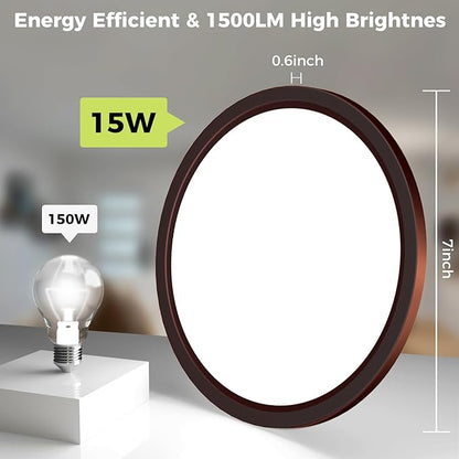 hepside LED Flush Mount Ceiling Light Fixture Oil Rubbed Bronze, 7Inch 15W, Dimmable&3000K-6500K Adjustable Low Profile Ceiling Light, 1500LM Round Lamp for Bathroom, Bedroom, Closet, Kitchen, Hallway