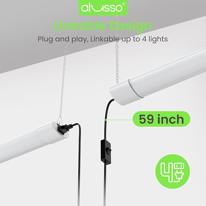 ALUSSO® LED Shop Lights for Workshop 4FT, 4800LM Super Bright, 40W/30W/20W, 6500K 5000K 4000K 3000K 2700K 5CCT Selectable, Linkable Linear Work Light for Garage Basement, ETL, 1 Pack
