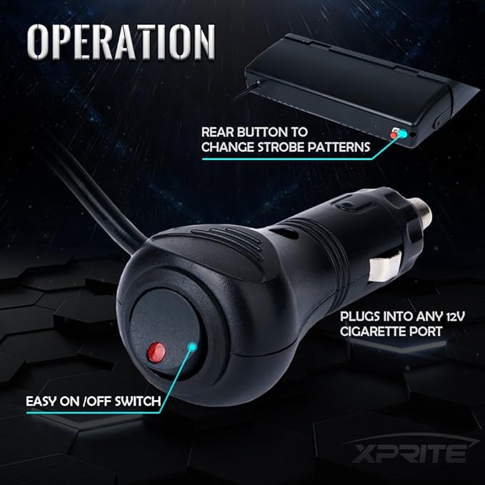 Xprite White LED Emergency Dash Strobe Light, Interior Windshield Safety Warning Flashing Lights w/Suction Cups, 12V Windshield Visor Light Bar for Police Law Enforcement Volunteer Vehicles Trucks