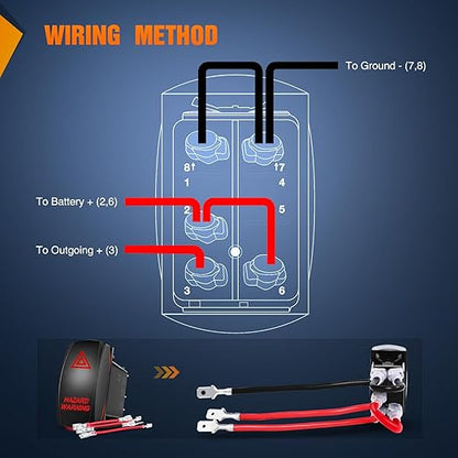 Nilight Hazard Warning Rocker Switch 5 Pin Laser On Off SPST switches 20A/12V 10A/24V Red LED Light Emergency w/Jumper Wires Set for Cars Trucks Boats ATVs UTVs RVs