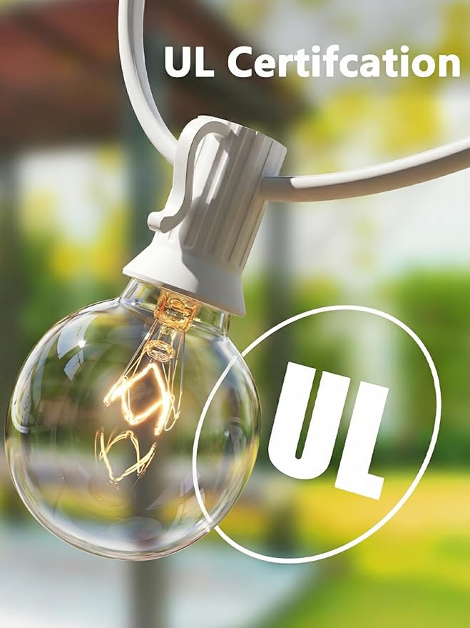 25FT G40 Outdoor String Lights with 27 Globe Clear Bulbs(2 Spare) Patio String Lights Outdoor Waterproof for Party Wedding Garden Commercial Decoration, 5 Watt Bulbs E12 Base- White Wire