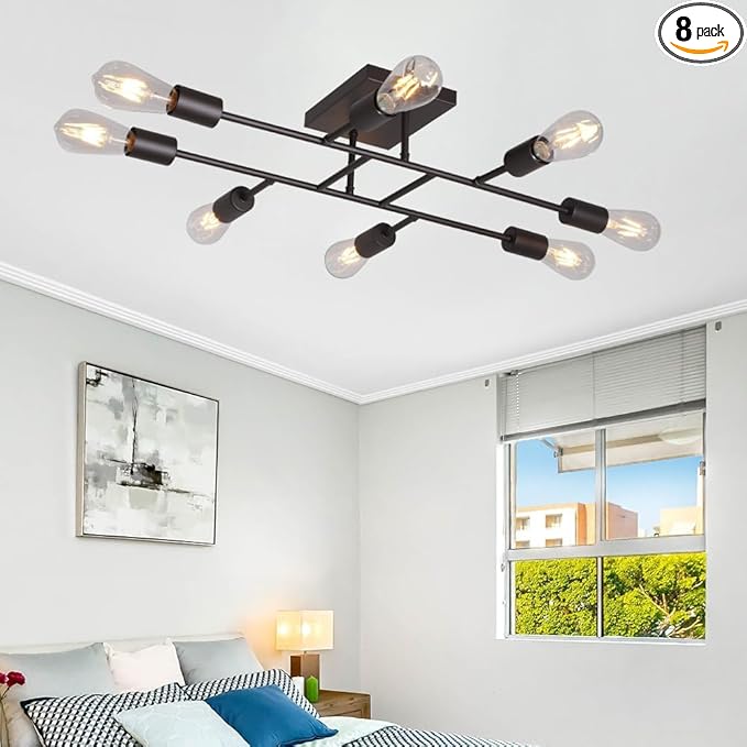 8 Lights Sputnik Chandelier Oil Rubbed Bronze Vintage Kitchen Ceiling Lights Mid Century Semi Flush Mount Lighting Fixture for Dining Room Living Room Bathroom Entrance