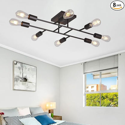 8 Lights Sputnik Chandelier Oil Rubbed Bronze Vintage Kitchen Ceiling Lights Mid Century Semi Flush Mount Lighting Fixture for Dining Room Living Room Bathroom Entrance