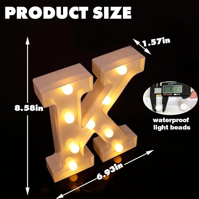 Small Led Marquee Letters, Light Up Letters, 8.58 Inch Led Letter Lights, Battery Powered Lighted Sign for Table, Party, Birthday, Christmas Decor (Letter K)
