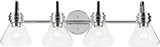 Kichler Farum 34" 4-Light Bathroom Vanity Light Fixture with Clear Glass in Chrome for Single or Double Vanity Over Mirror, Modern Wall Mount (34" x 9.5"), 55156CHCLR